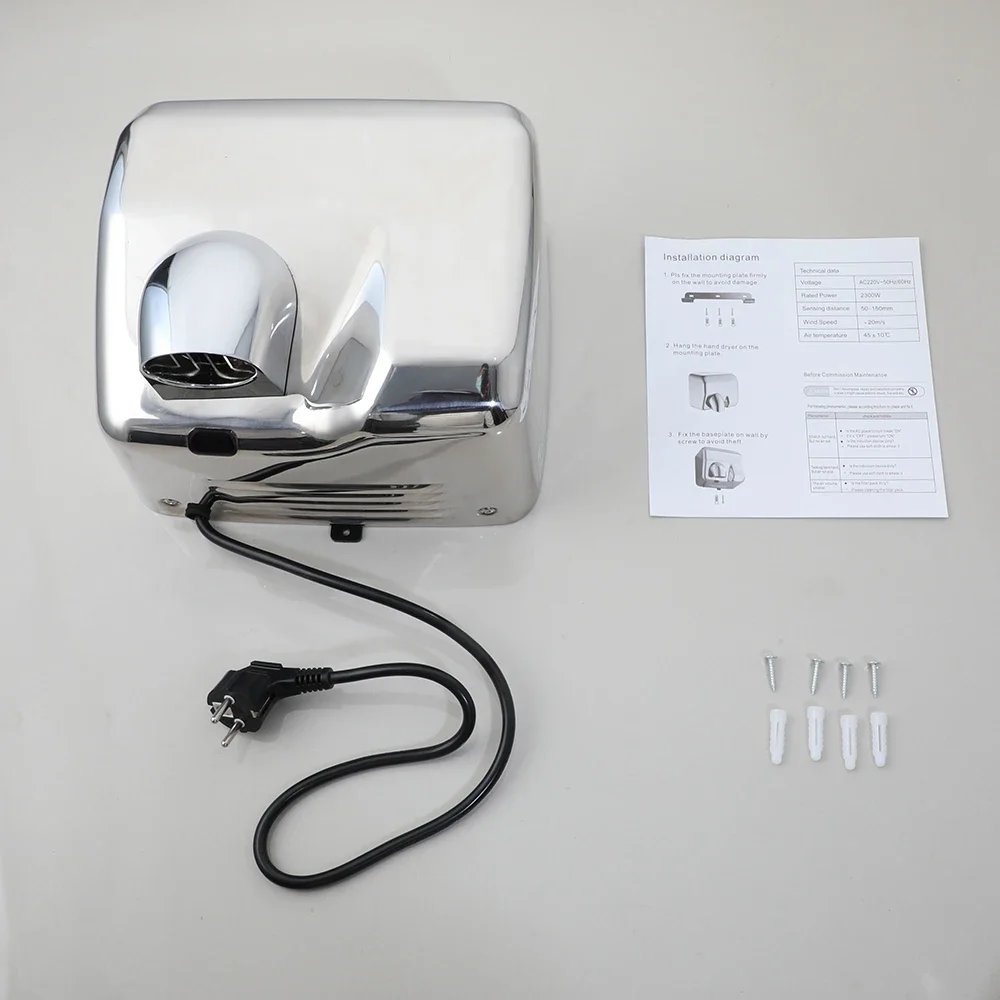 Commercial Automatic 304 Jet Hand Dryer Stainless Steel Electric Hand Dryer for Bathrooms for Hotels and Apartments