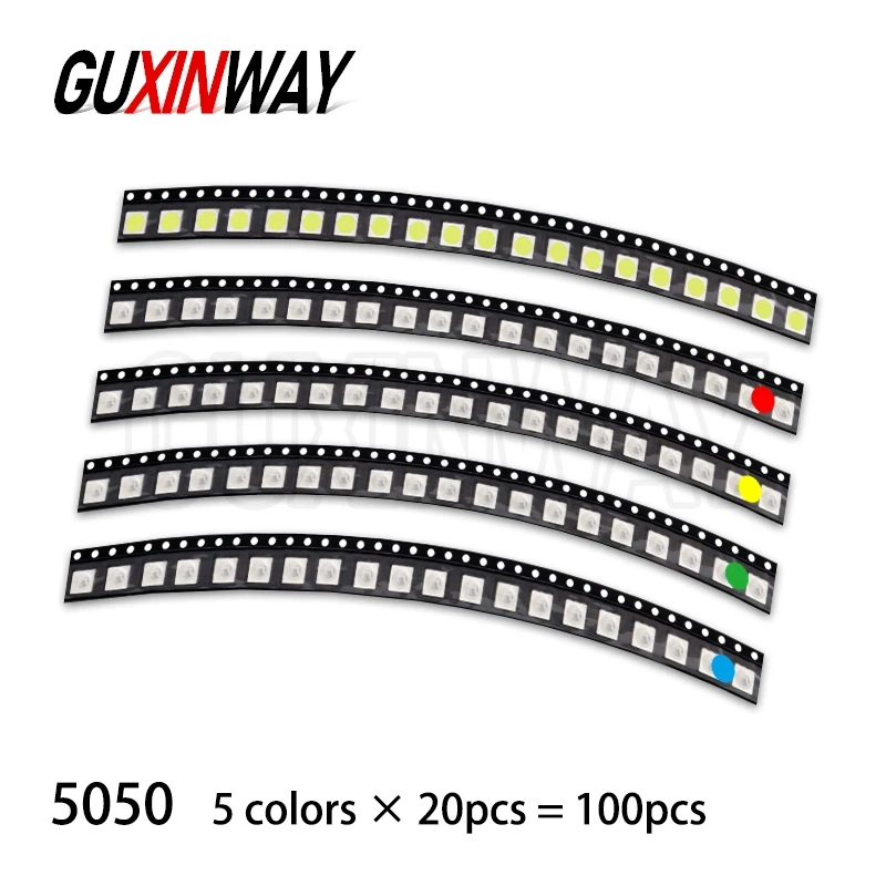100 шт. 0603 0805 1206 3528 5730 5050 SMD светодиодный комплект светодиодов 5 цветов миниатюрный светодиод красный белый желтый зеленый синий