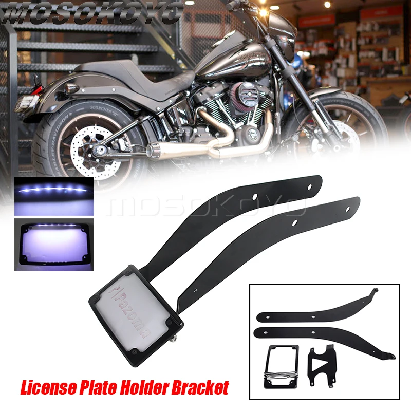 

Motorcycle Accessory Curved License Plate Holder Frame Mount 2020-2024 For Harley Softail Low Rider S FXLRS 114 117 FXLRST FXRST