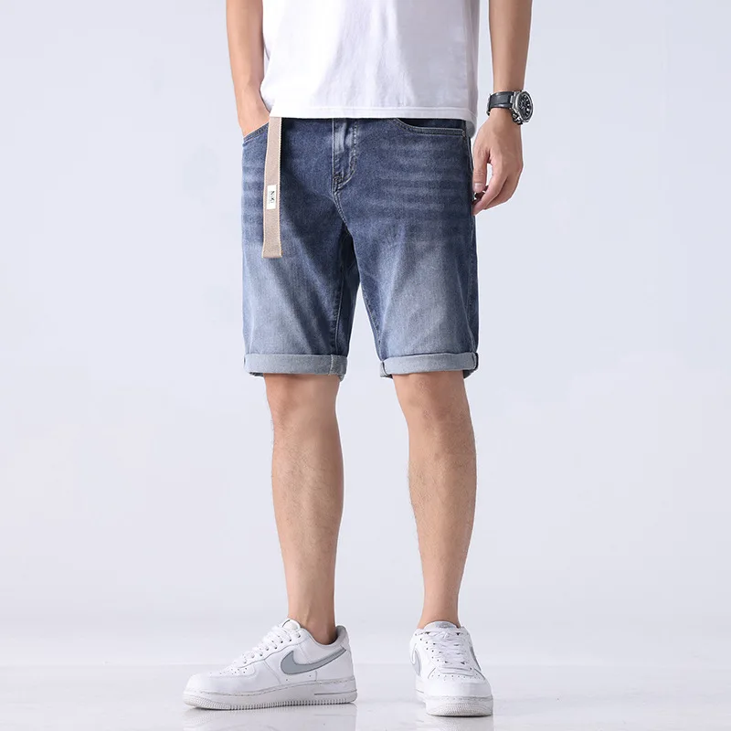 Fashionable Temperament Men\'s Jeans Shorts Summer Stretch Breathable and Loose Straight Short Pants Trendy Embroidered Large Siz