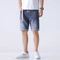 Fashionable Temperament Men's Jeans Shorts Summer Stretch Breathable and Loose Straight Short Pants Trendy Embroidered Large Siz