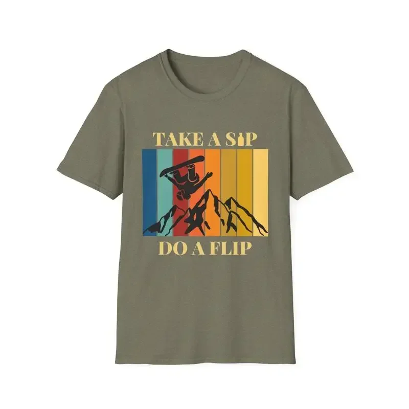 snowboarding Fun Softstyle T Shirt Alcohol Drinking Mountain Skiing Apres Ski Top Holiday Apparel shooter nip