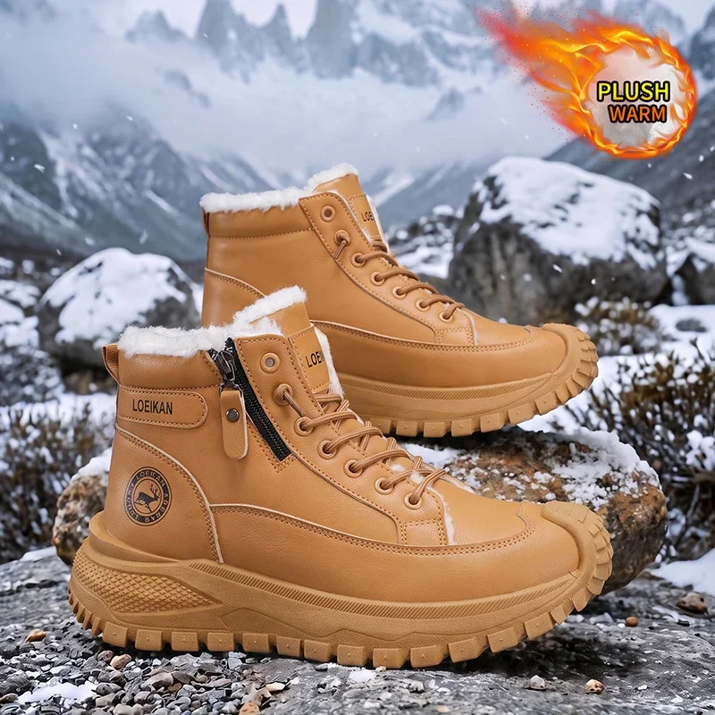 Herren-Winterstiefel mit warmem, flauschigem Innenfutter, hoher Schaftweite, strapazierfähiger Sohle und Schnürung, ideal zum Wandern und für Outdoor-Aktivitäten im Winter. – Detail 9