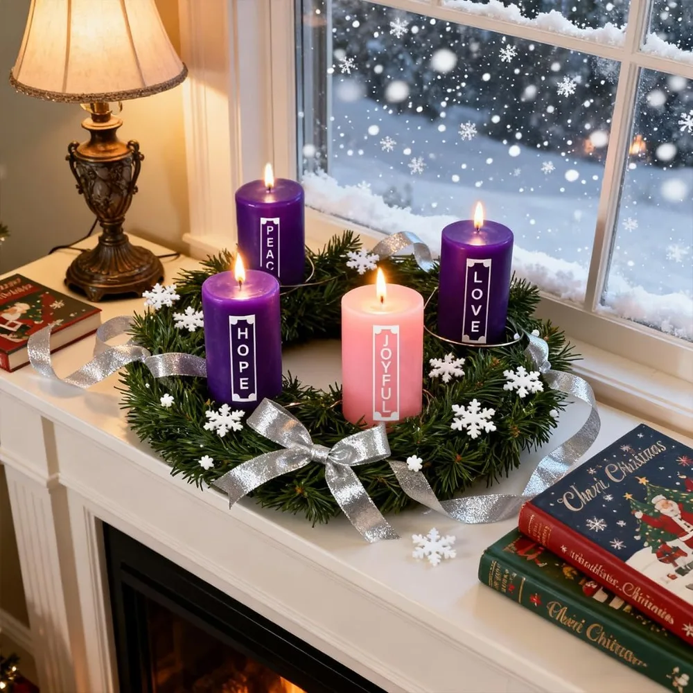 2×3 Inch Advent Pillar Candles with Words, Purple & Pink, for Advent Wreath & Christmas Decor, Long-Lasting Dripless view 2