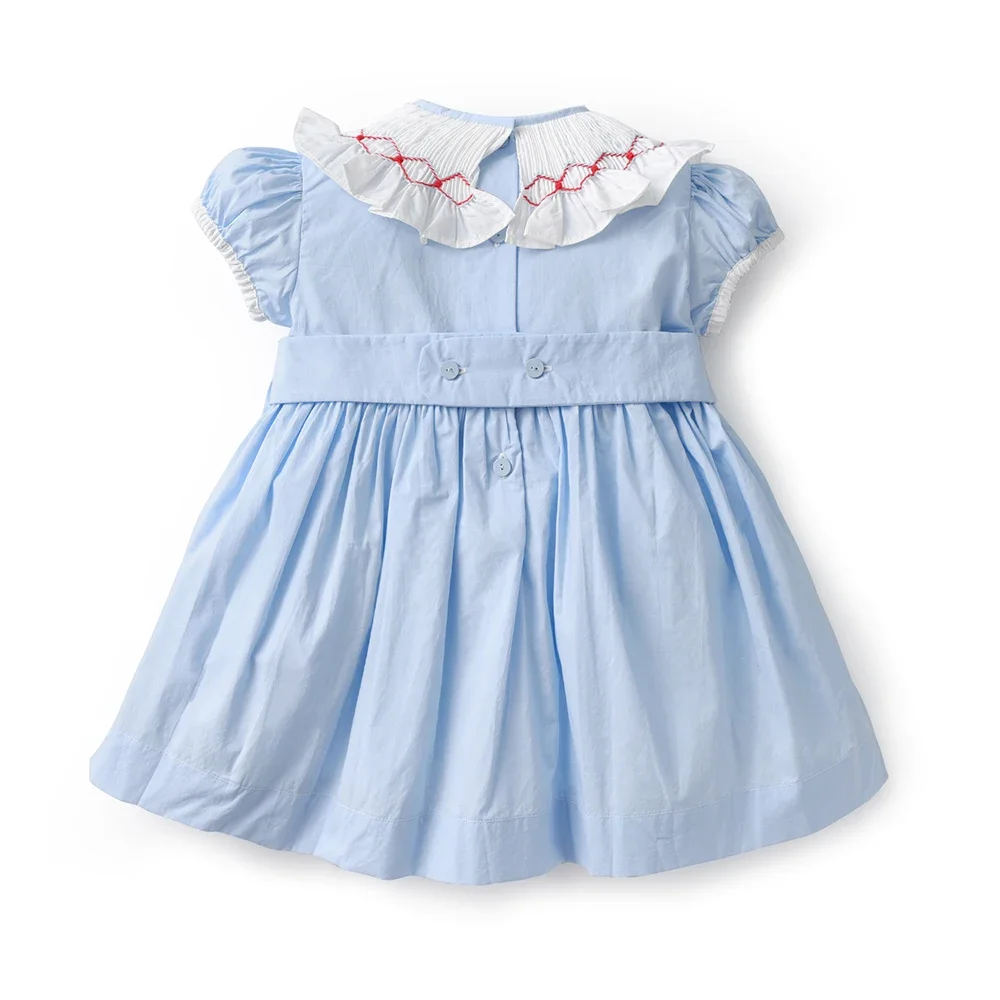 2024 Clibeso Boutique Design Summer Dress for Kids Girl Children Handmade Embroidery Smocked Blue Dresses Infants Elegant Outfit