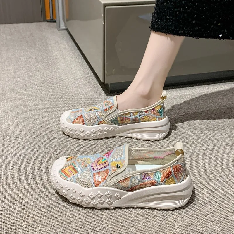 

CRLAYDK женские лоферы с блестками, мокасины для вождения с принтом, повседневные удобные женские легкие прогулочные туфли без шнуровки на плоской подошве