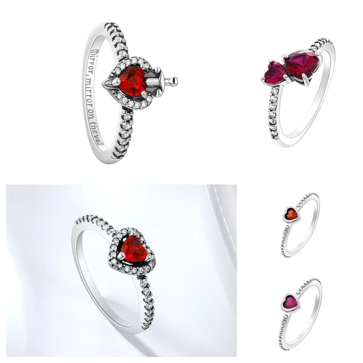 925 Sterling Silver Valentine's Day Gift Heart Red Stone Pave Size 6 7 8 9 Ring Rings For Women Jewelry Party Wedding Original