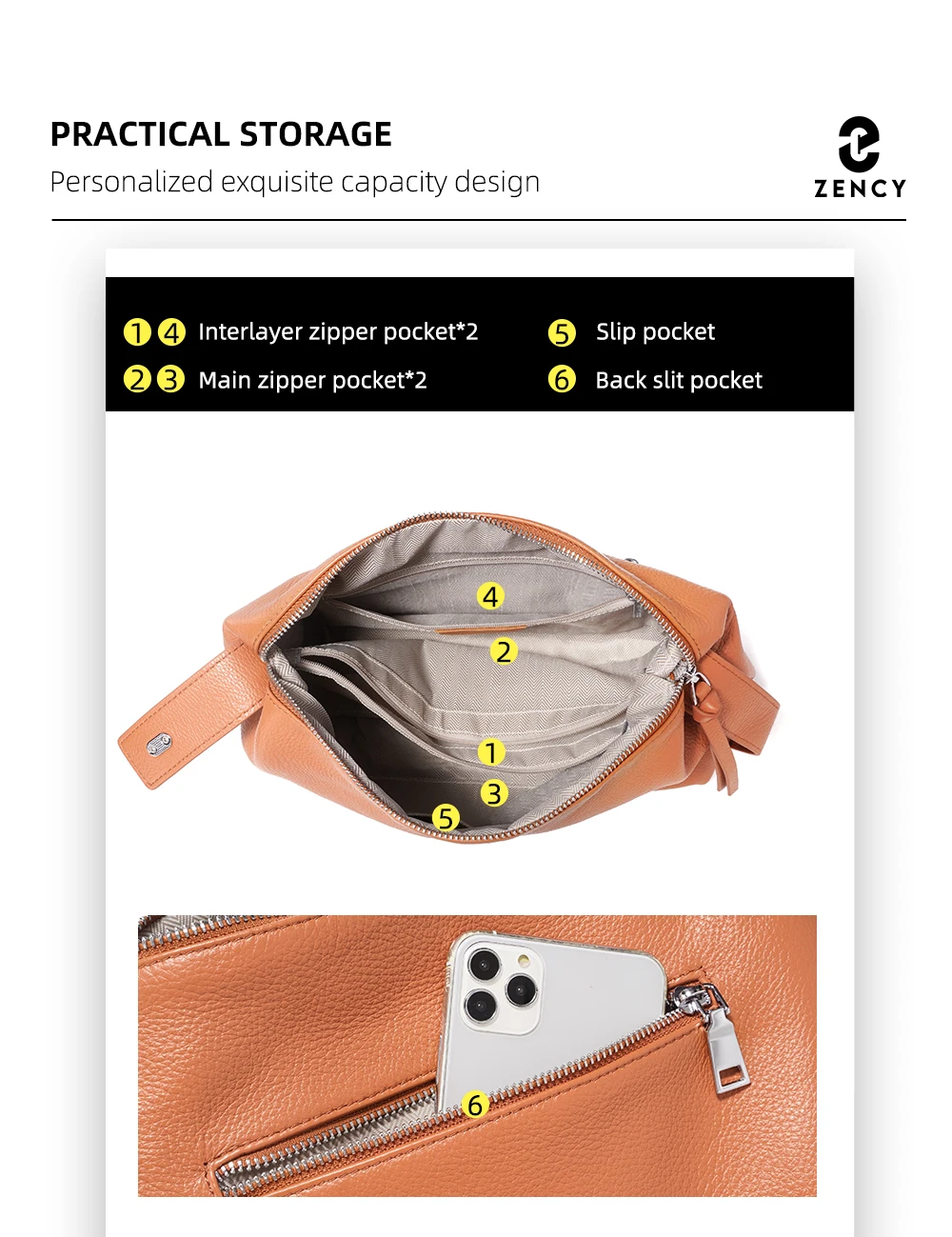 Zency Echtes Leder Tophandle Tasche Mode Hobo Tasche Frauen Schulter Handtasche Umhängetasche Designer Elegante Weiße Satchel Retro Braun – Detail 3