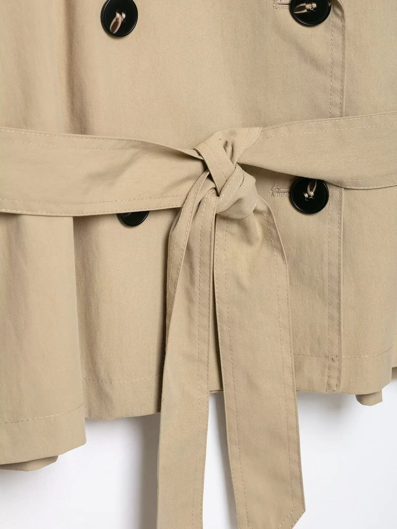 TFMLN Damen Kurzer Trenchcoat Doppelreihig mit Gürtel Kurze Jacke Reverskragen Lässiger Windbreaker Klassische Oberbekleidung Neu – Detail 8