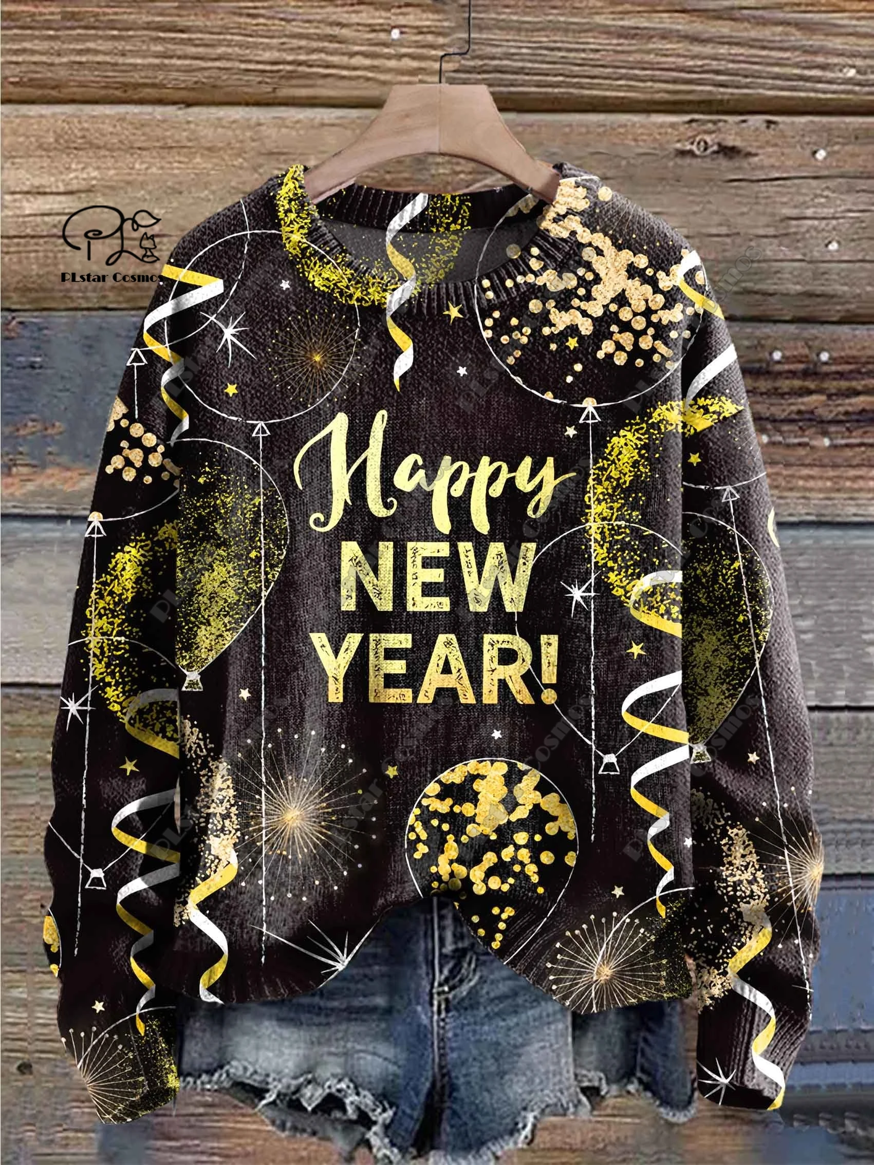 3D Printing Happy New Year Series Fireworks Print Pattern Ugly Sweater Casual Winter Warm Sweater New Style Unisex