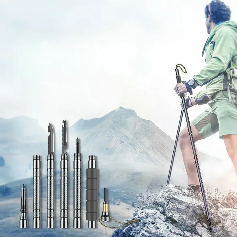 Aluminium Alloy Camping Walking Sticks Wilderness Survival Emergency Stick Portable Multi-functional Outdoors Walking Sticks