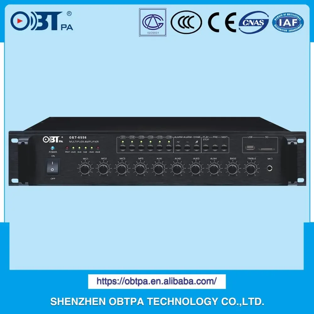 OBT-6556 550W Multiroom Audio and USB MP3 Player System 6 Channel 100V Amplifier with Fire Alarm