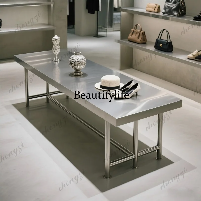 Modern light luxury stainless steel simple Zhongdao water table rectangular multi-layer product display table