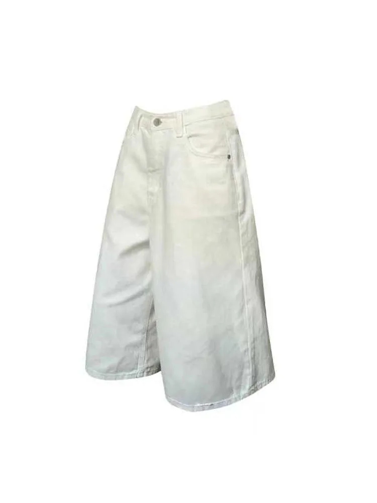 

Korean Style New Design Fashion White Jeans Shorts Women Sexy High Waist Straight Pants Summer Loose Casual Calf-Length Pants