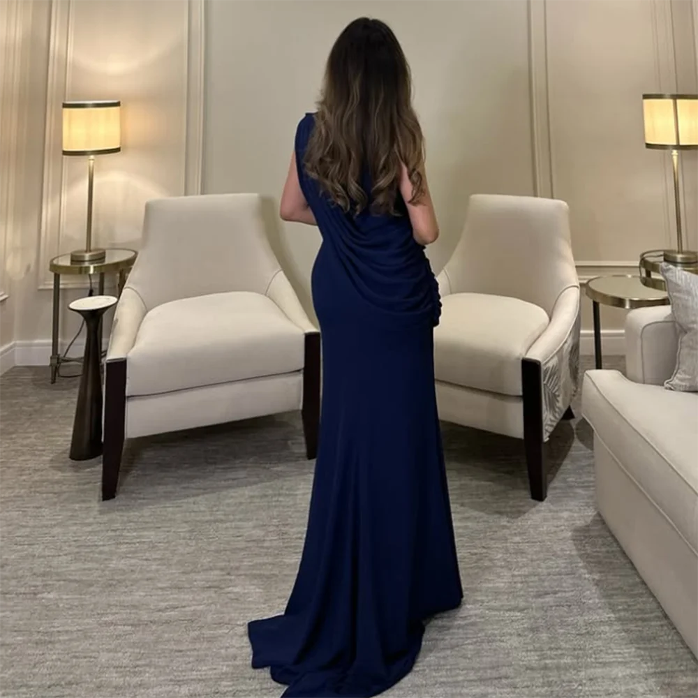 Vestidos de fiesta de sirena rectos personalizados, vestido de noche sin mangas con cuello alto hasta el suelo, vestido de fiesta drapeado con lentejuelas a la moda