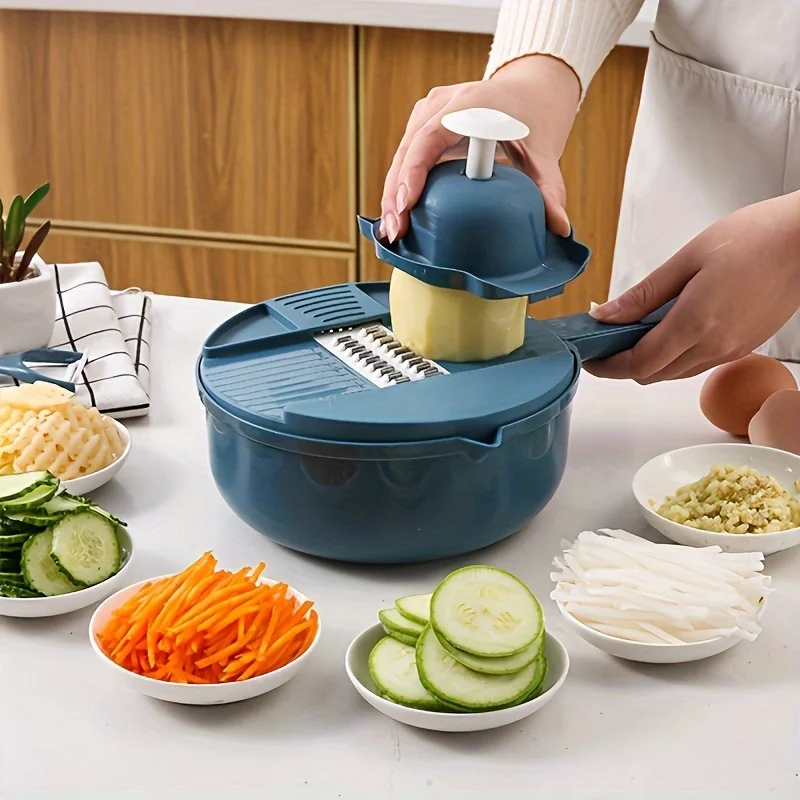 9-in-1 multifunctional vegetable chopper, carrot and potato manual shredding and slicing machine, radish chopper, kitchen tool