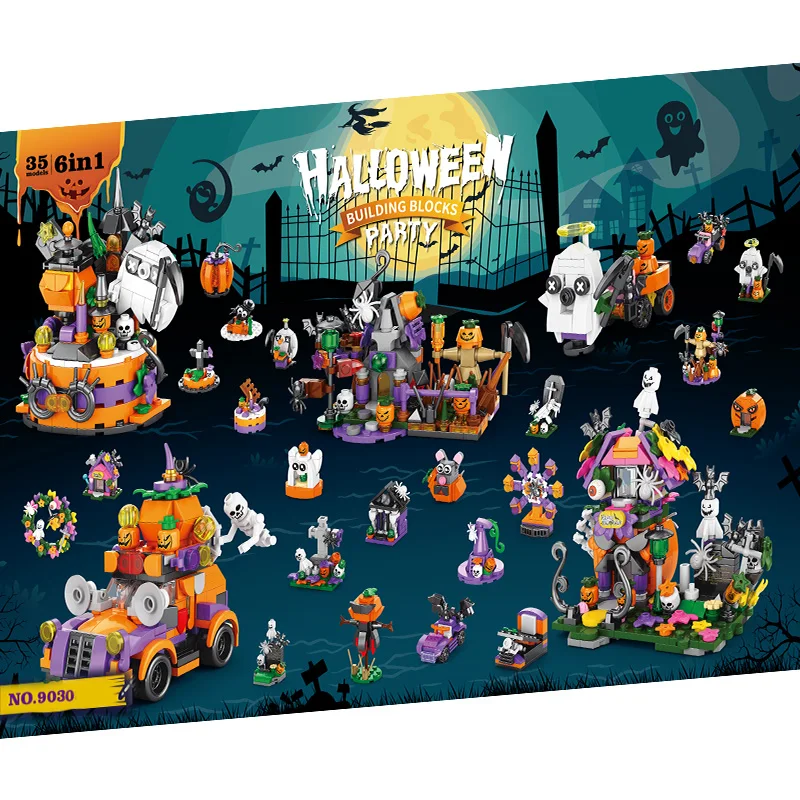 

31pcs Creative Halloween Pumpkin Lantern Ghost Scarecrow Devil Mini Ornament Building Blocks Bricks Toys