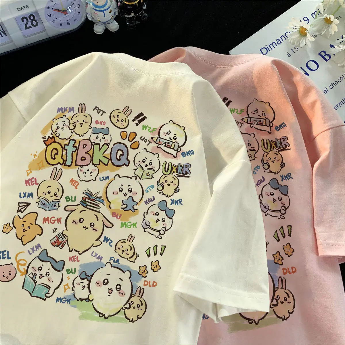 Chiikawa Graffiti T-Shirt Japanese Kawaii Anime Graphic Oversize Loose Casual Short Sleeve Cotton Top for Women Girls