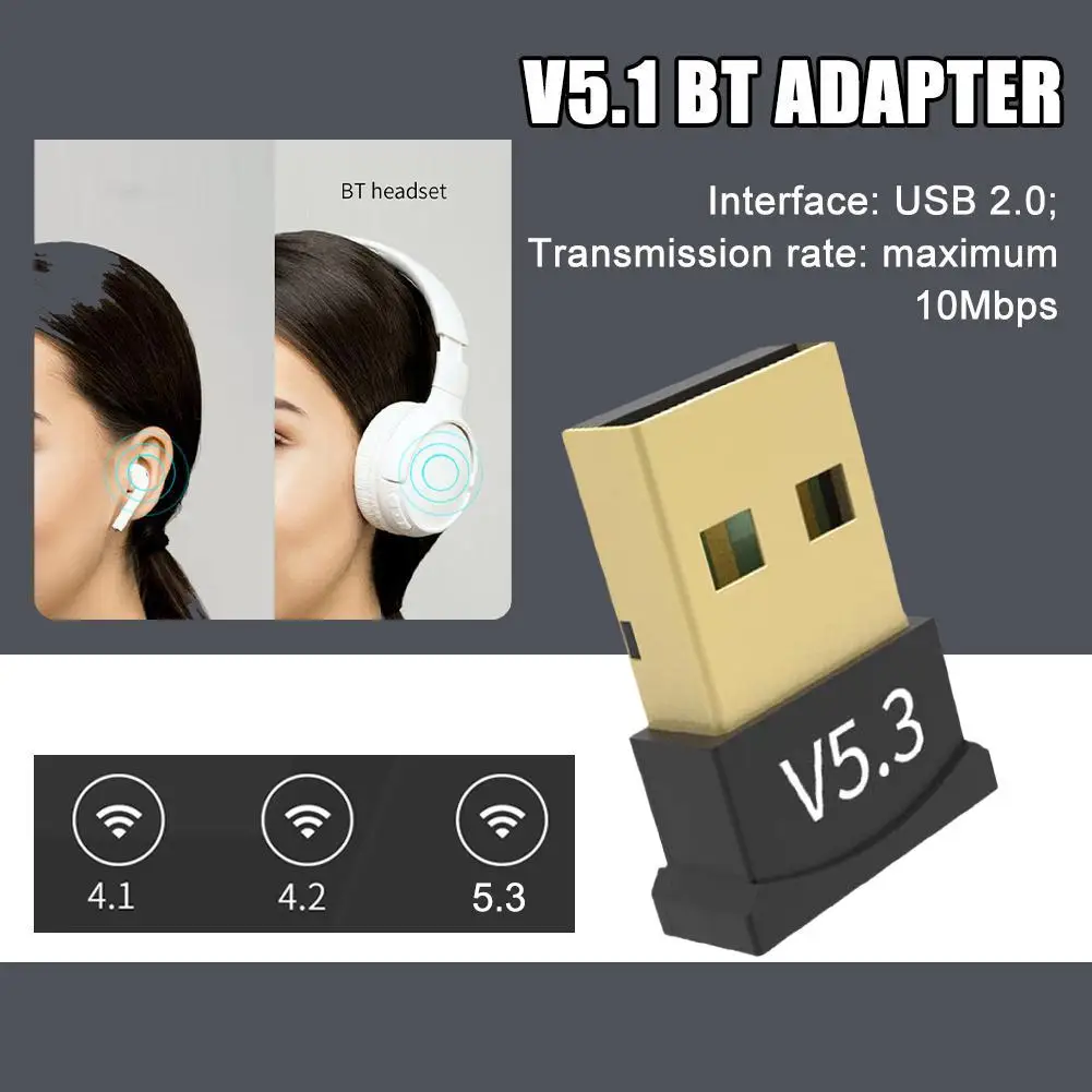 

USB Bluetooth 5.3 Adapter Transmitter Receiver Bluetooth Audio Bluetooth Dongle Wireless USB Adapter for Computer PC Laptop D8O2