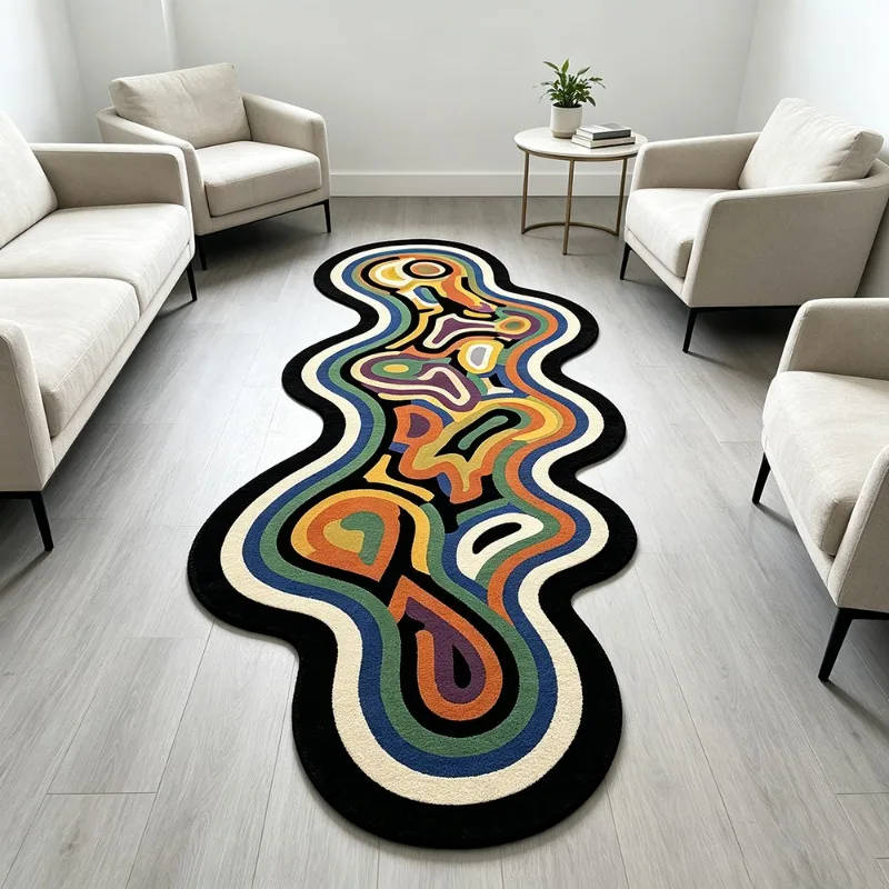 Creative Irregular Wavy Pattern Rug Art Color Blocking Fluid Bedroom Bedside Soft Plush Floor Mat Home Decor Living Room Carpet