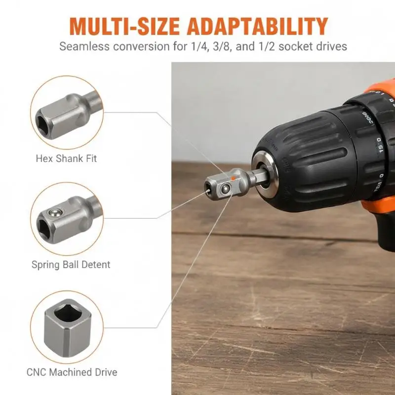 8/9Pcs Impact Socket Adapter Set, 1/4 3/8 1/2 Hex Shank Square Nut Driver Extension Bit Set For Power Drill Impact Driver Tool