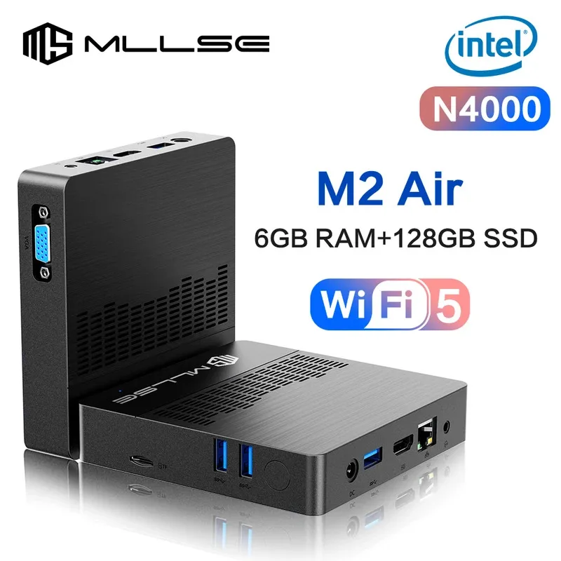 كمبيوتر صغير MLLSE M2 Air Intel Gemini Lake N4000 Intel J3710 Windows 11 6GB RAM 128GB ROM ثنائي النطاق واي فاي بلوتوث USB كمبيوتر صغير