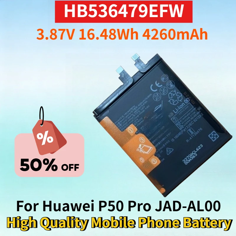 HB536479EFW 3.87V 16.48Wh 4260mAh Rechargeable Battery for Huawei P50 Pro JAD-AL00 JAD-AL60 High Quality Mobile Phone Battery