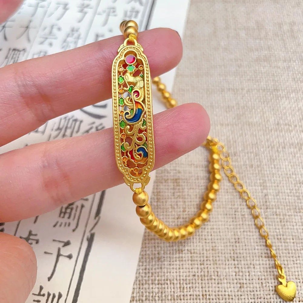 

Браслет «Феникс» для женщин, 24-каратное золото AU999 – Золотой браслет «Феникс» для роскоши, чистое золото AU999, универсальное офисное украшение