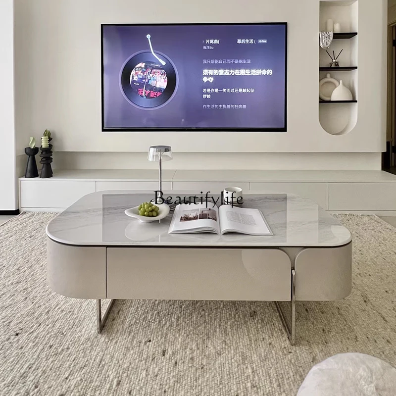 

02*Italian living room household small apartment cream wind microcrystalline stone minimalist high sense