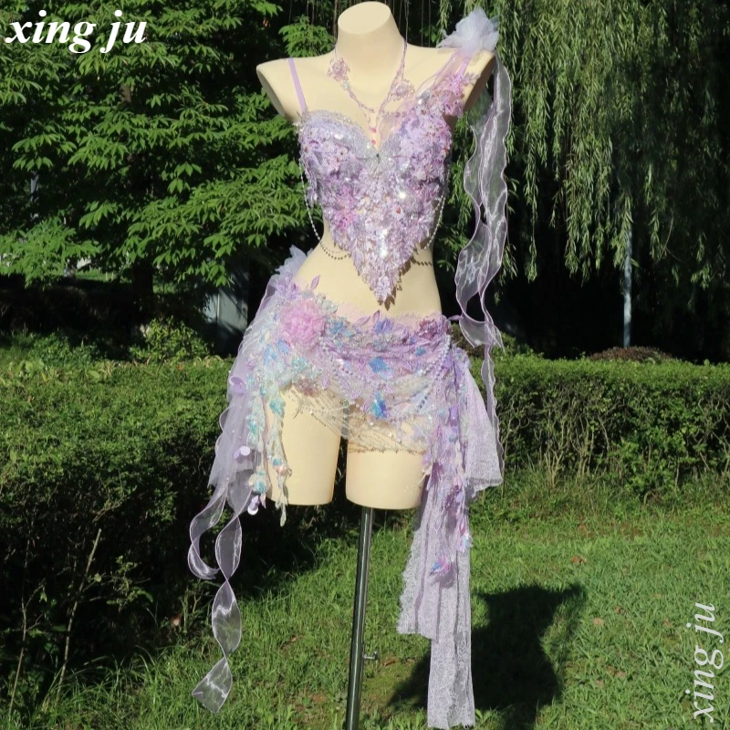Embroidery Topi - Xing Ju Purple Luxury Diamond Pearl
