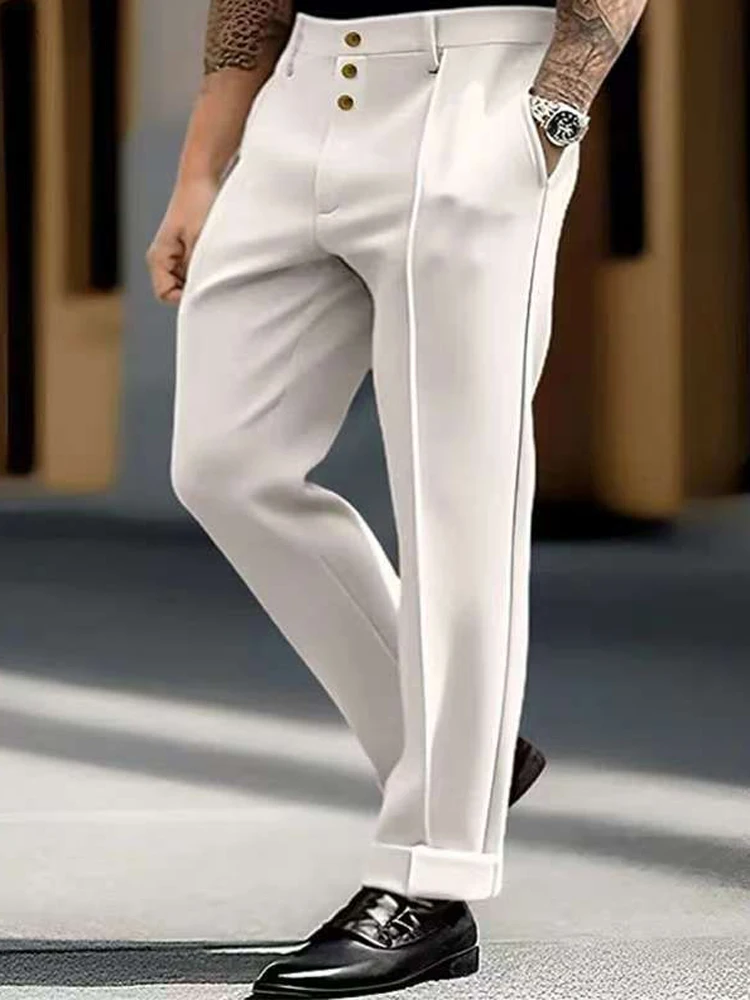 Autumn Casual Loose Straight Trousers Mens Vintage Pleated Design Solid Color Pants For Men Streetwear Leisure Breathable Pants