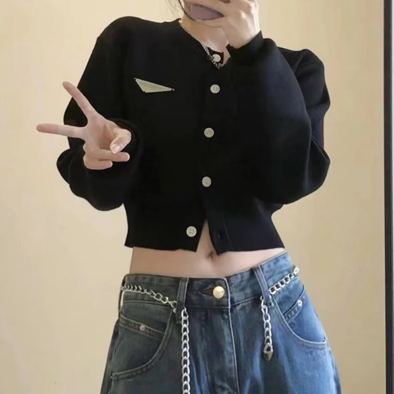 

Spring Autumn Seasons Slim Long Sleeve Knitted Sweater Women's Short Style Outerwear Korean Casual Lazy Style