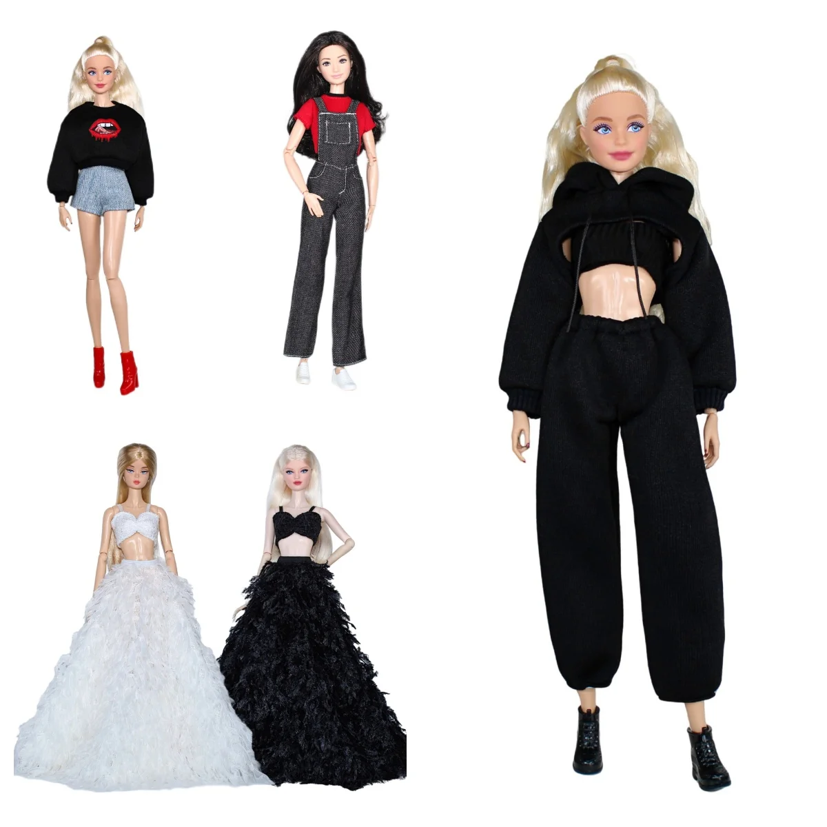 1/6 doll clothes set / black wedding dress shirt pant jeans skirt suit outfit for 30cm OB ST FR BB doll / dollhouse toy gift
