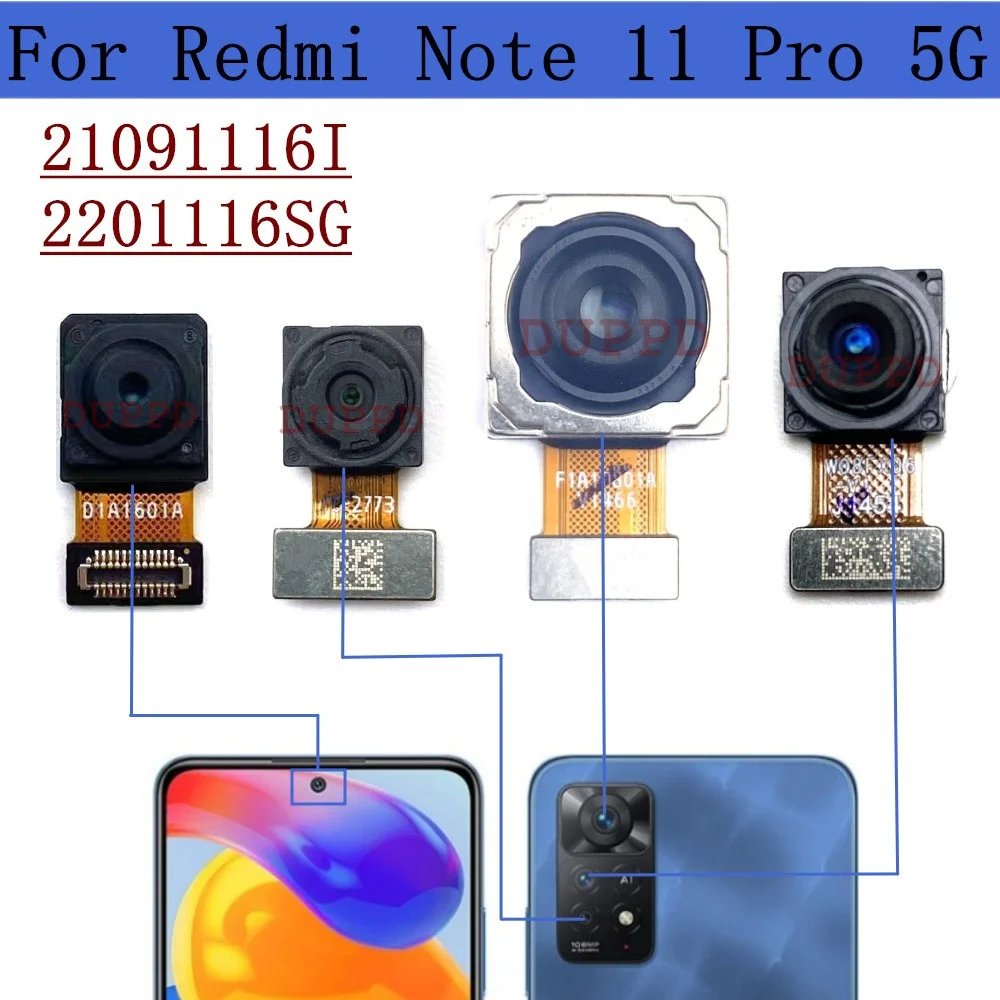 Tylna kamera dla Xiaomi Redmi Note 11 Pro 5G 21091116 I, 2201116 SG Przednia kamera do selfie z tyłu Główna kamera makro Elastyczny kabel Części