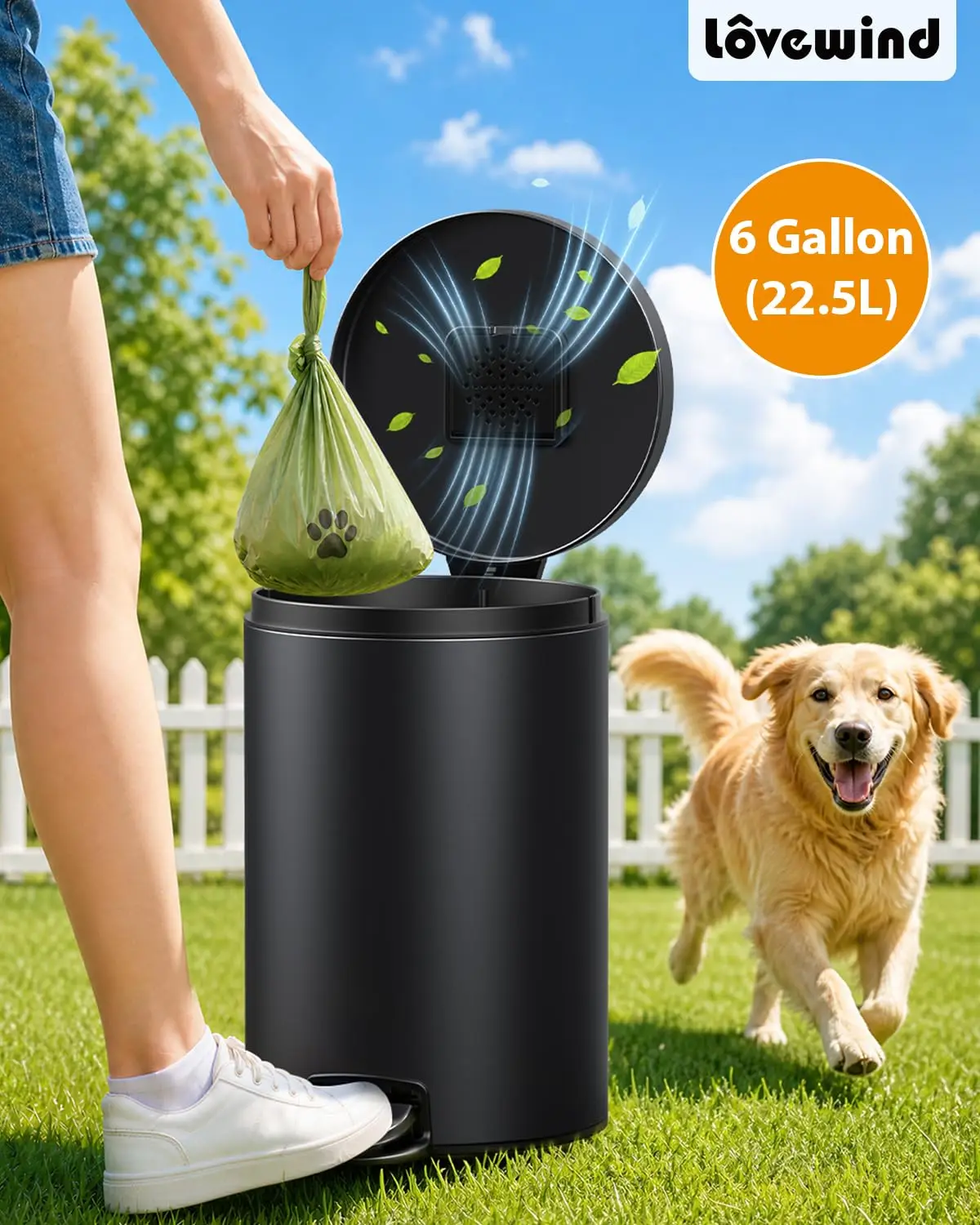 Dog Poop Trash Can Outside, 6 Gallon Outdoor Dog Waste Trash Can with Lid