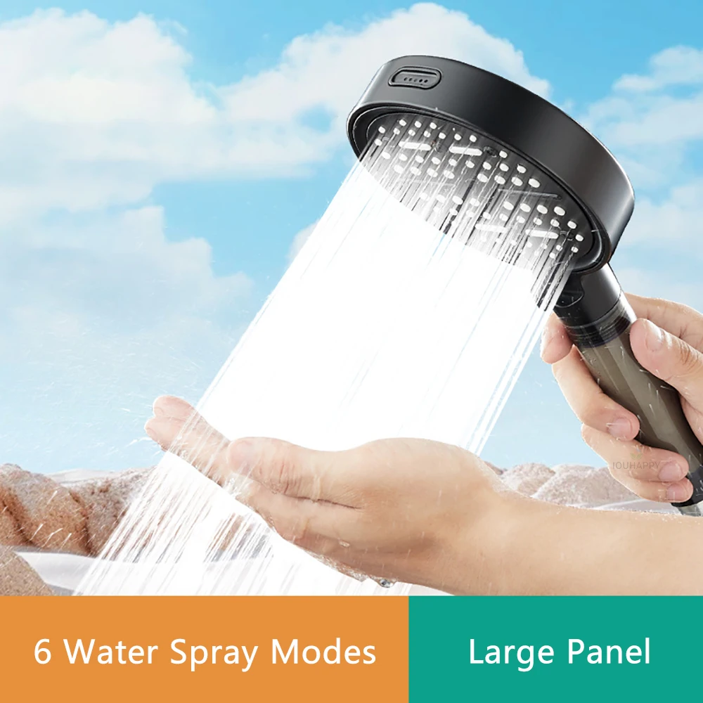 

6 Jet Modes Adjustable Shower Head with 5 Filters Large Flow High Pressure Shower Head Spray Hotel Bathroom Accessories
