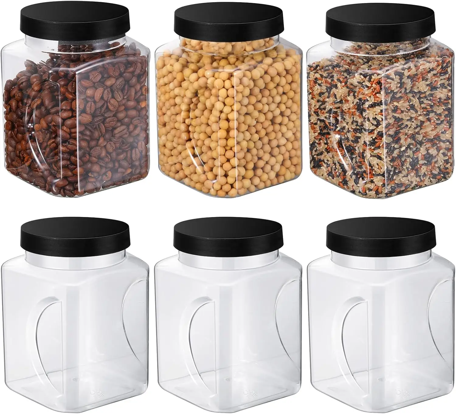 

6 упаковок прозрачных пластиковых банок емкостью 32 унции с черными крышками, контейнеры для хранения с широким горлышком для кухни, сухого питания, меда, конфет