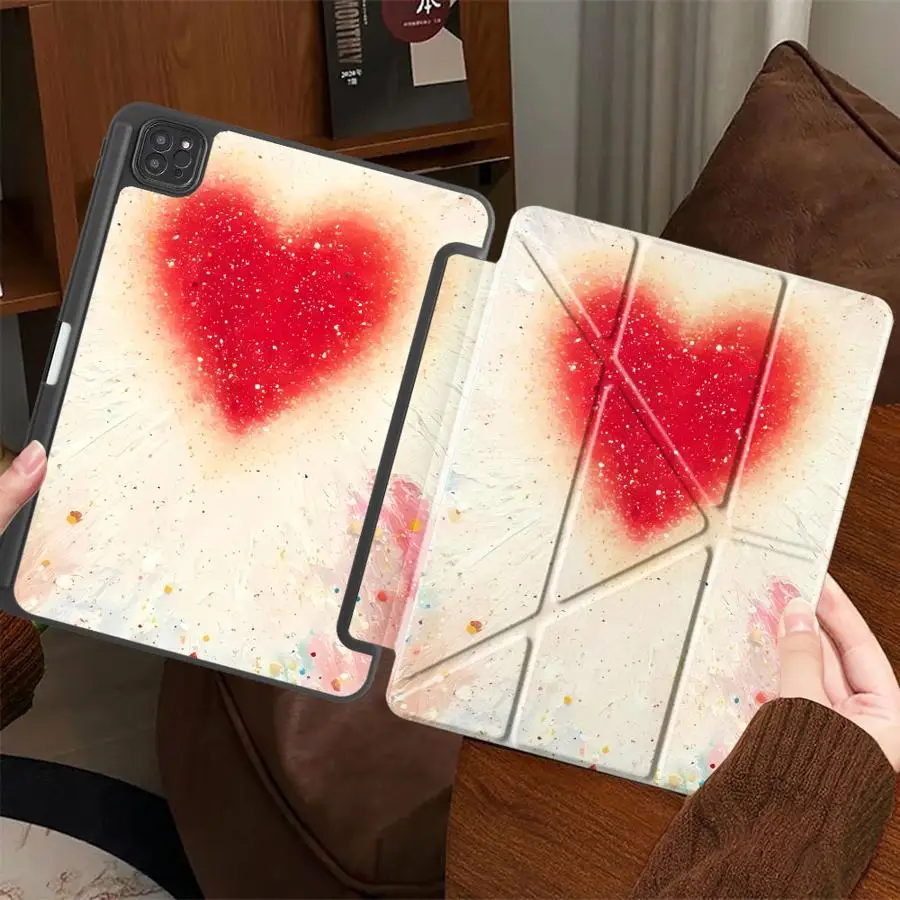 Holder Cover Tablet Case For iPad Mini 6 7 Pro 11th 10th 9th 8th 7th 12.9inch Air 4 5 M3 M2 M4 11inch Pro 2025 Red Love