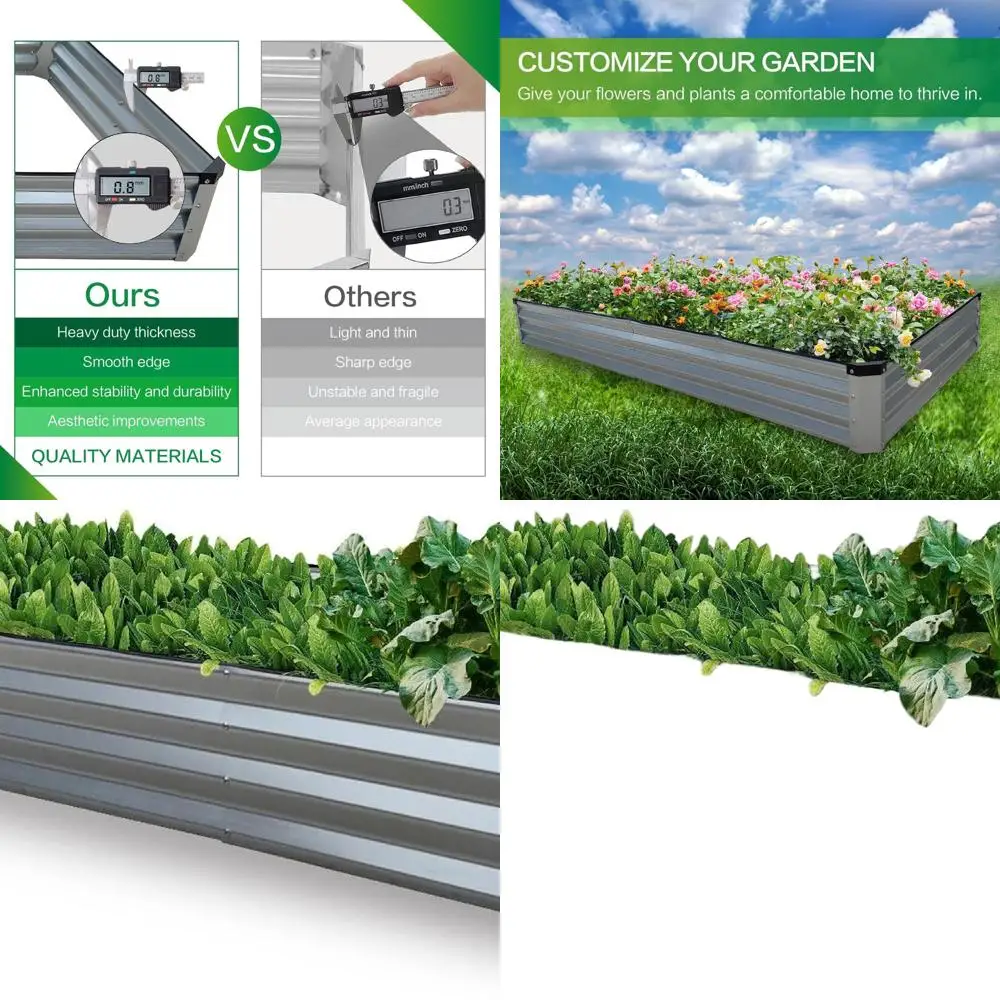 

Raised Garden Bed Kit - 8x4x1FT Galvanized Metal Planter for Outdoor Vegetables, Fruits, Flowers, Herbs, Easy Assembly, Silver R