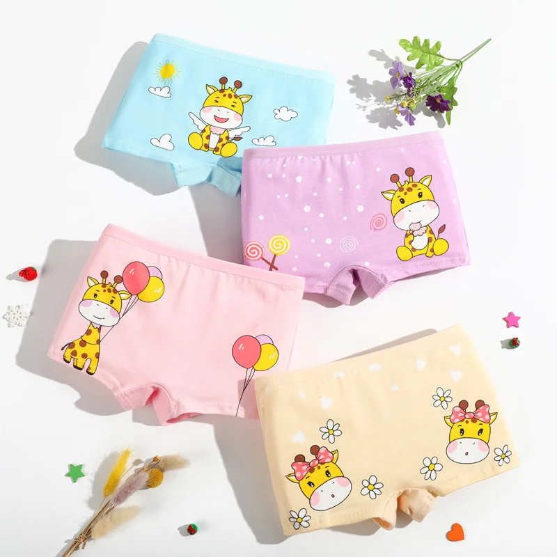 Random 1pc Girl's Flat Cornered Underwear Cartoon Animal Children Briefs Kawaii Four Seasons Girls' Shorts Kids Gifts