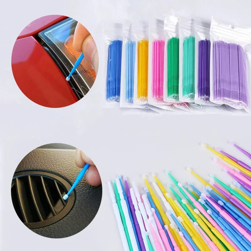 100Pcs/Set Car Detailing Cleaning Brush Disposable Paint Touch-up Micro Brush Tip Crevice Dust Removal Automobile Cleaning Tools