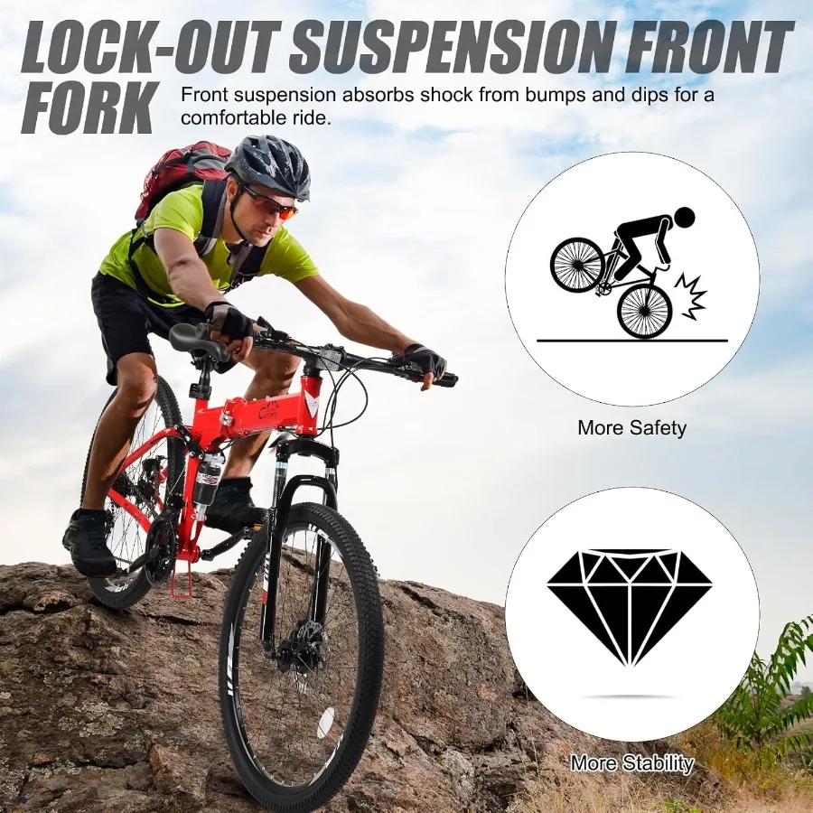 Bicicleta de Montaña plegable, bicicletas para adultos de 21 velocidades, bicicleta de 27,5 pulgadas con marco de acero de alto carbono, sistema de frenos de disco de doble asado grueso