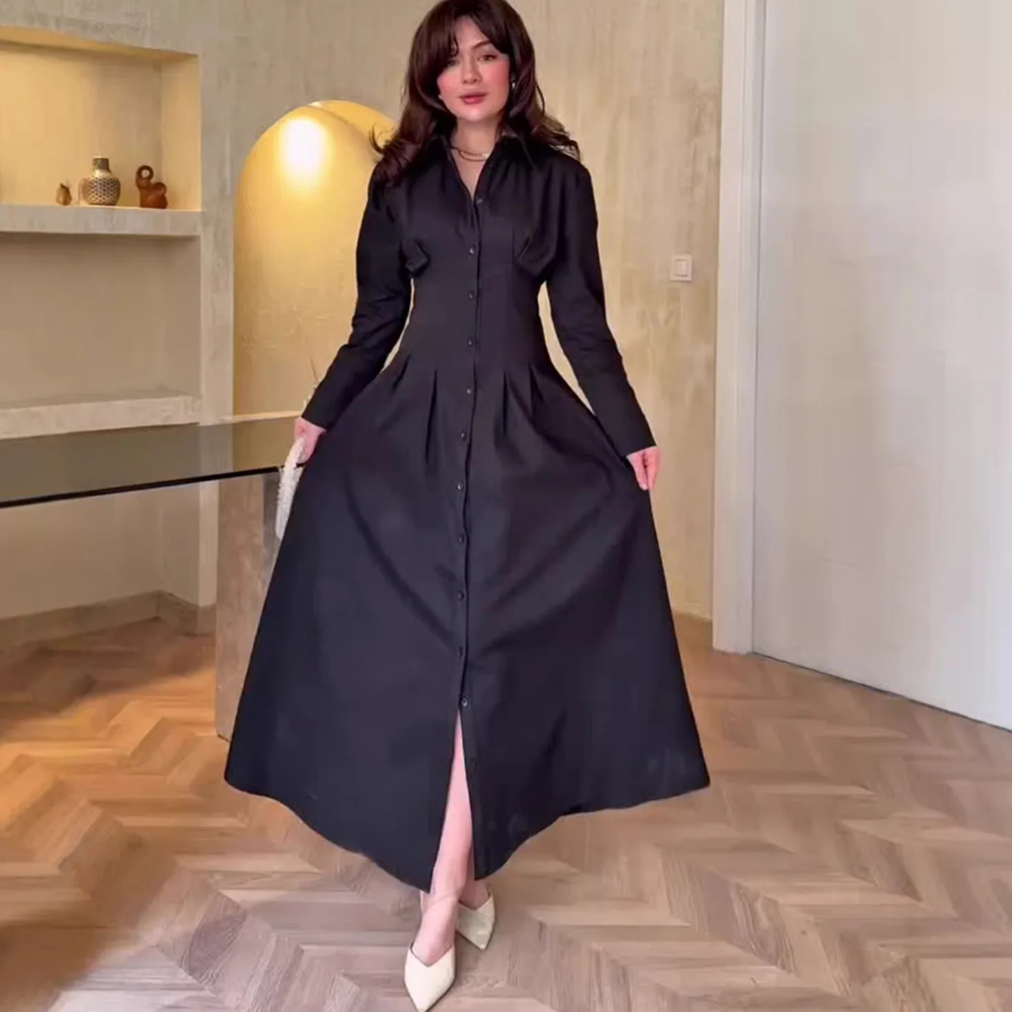 

Women Abaya Shirt Dress Dubai Eid Muslim Dresses Single Breasted Jalabiya Morocco Kaftan Islam Ramadan Vestidos Arab Long Robe