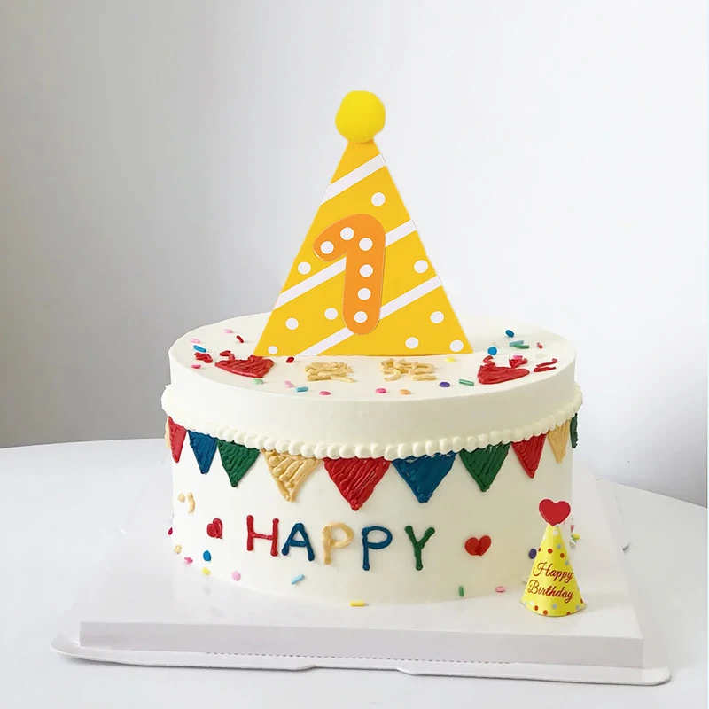 Mini Cake Hats Happy Birthday Cake Toppers Felt Ball Conical Cap Cupcake Topper Birthday Party Baby Shower Dessert Decoration