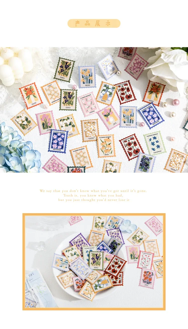 45 Pcs/pack Stamp Style Flowers Stickers Set For Journal Planner Diy Crafts Scrapbooking Embelishment Diary