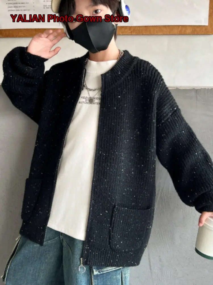 Boys Round Neck Knit Jacket Boys Autumn 2026 Older Kids Solid Color Thin Breathable