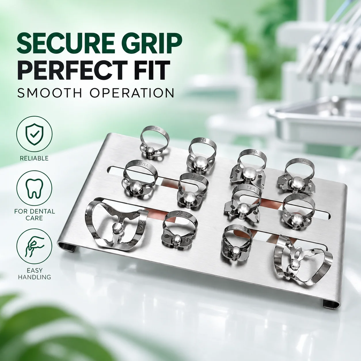 Dental Rubber Dam Clamps Holder Set with Blue Coated Stainless Steel Clips Autoclavable Reusable Endodontic