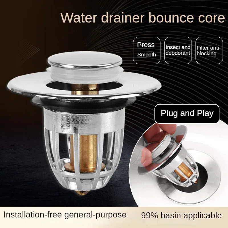 2Pcs  Washbasin Bounce Core Anti Electroplating Odor Floor Drain Hole Plug, Downward Pressure Pop-Up Press Type Drainage