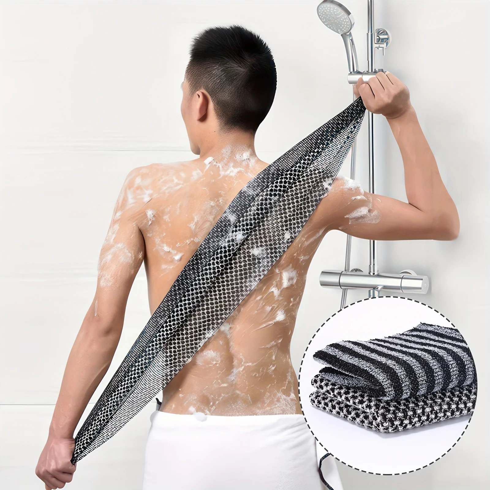 2 قطعة منشفة استحمام التقشير للرجال والنساء فرشاة تنظيف الجسم على الوجهين مع أنماط مخططة شبكية لتدليك سبا للاستحمام #2