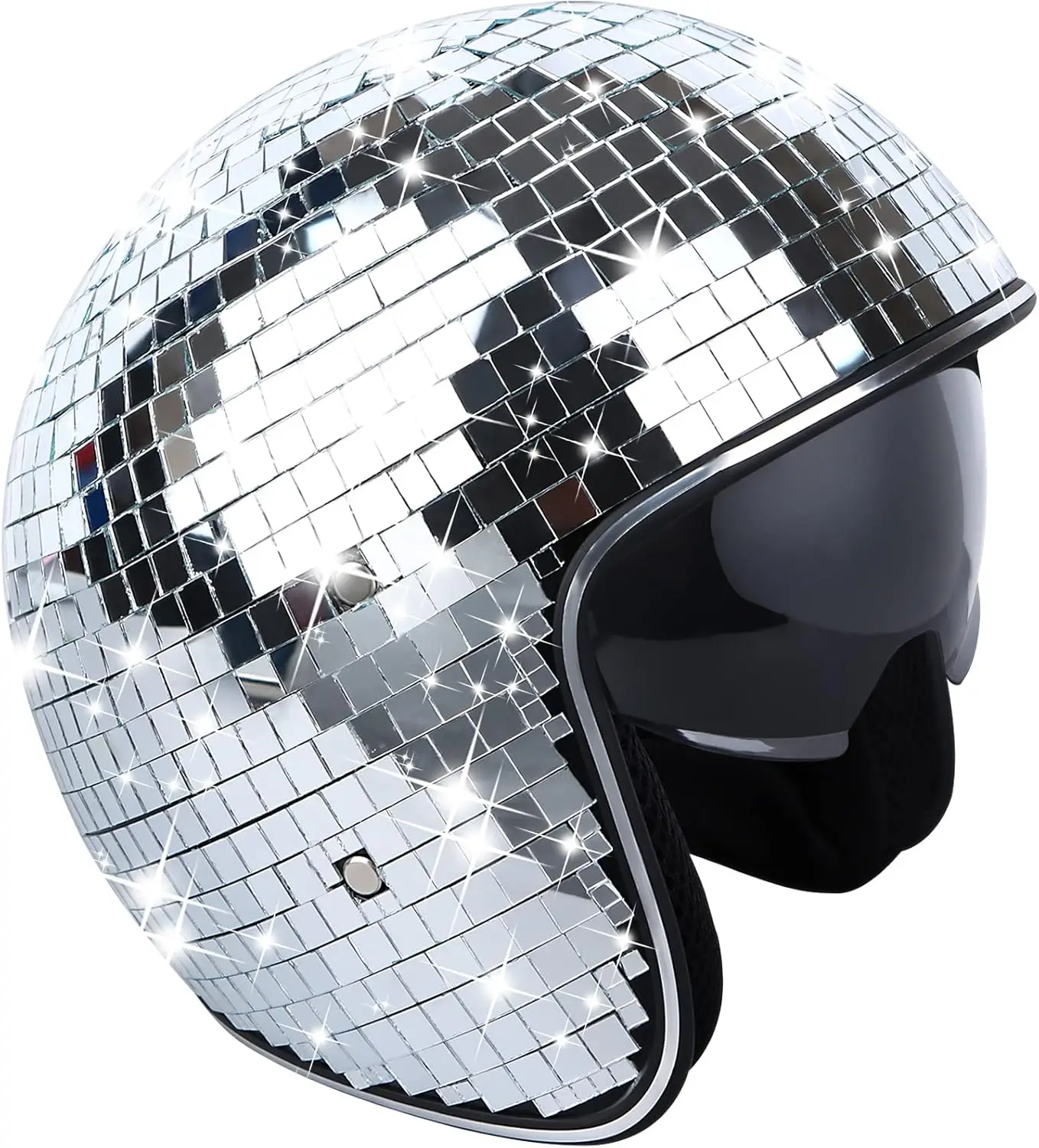 

Disco Ball Helmet with Retractable Visor Silver Glitter Mirror Glass Disco Ball Hat Helmet for Women